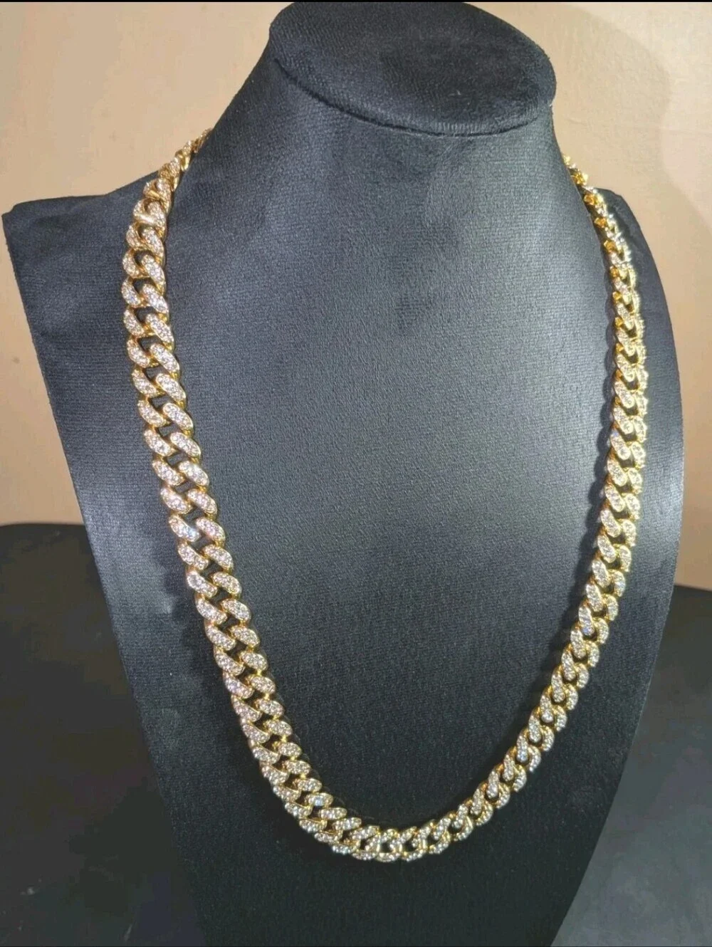 Men's Hip Hop 12mm Golden Cuban Link Chain Necklace with cubic zirconia Stones